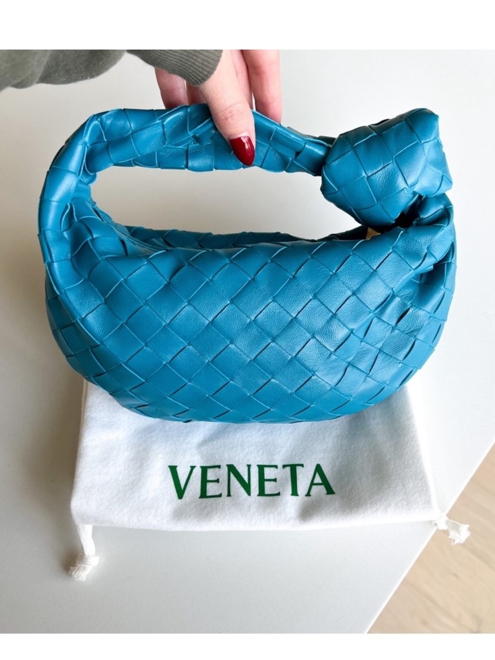Bottega Veneta Mini Jodie Knotted Intrecciato Leather Shoulder Bag in Blue New
